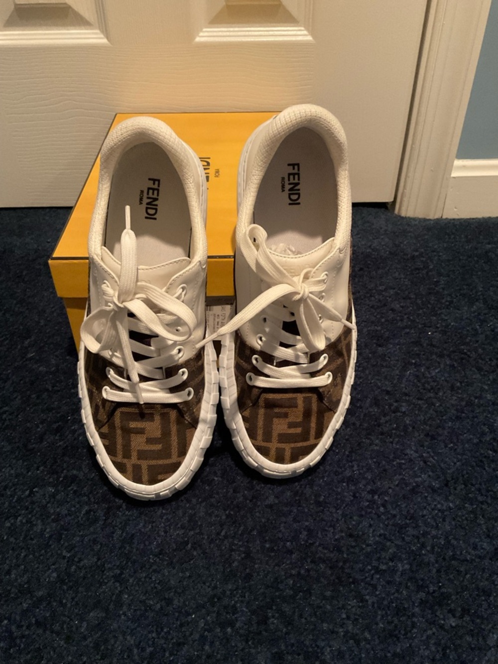 Fendi Tess Force Sneakers in white leather with FF Jacquard fabric